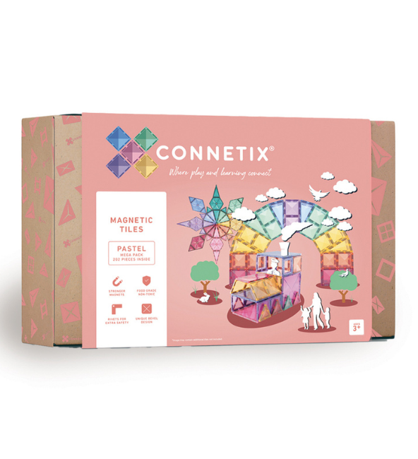 (Bundle Set) Connetix Tiles 202 Pastel Mega Pack + 106 Piece Pastel Ball Run Set