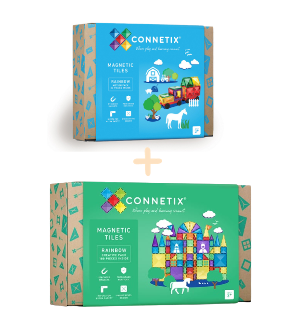 (Bundle Set) Connetix Tiles | 24 Piece Car Pack + 100 Piece Set