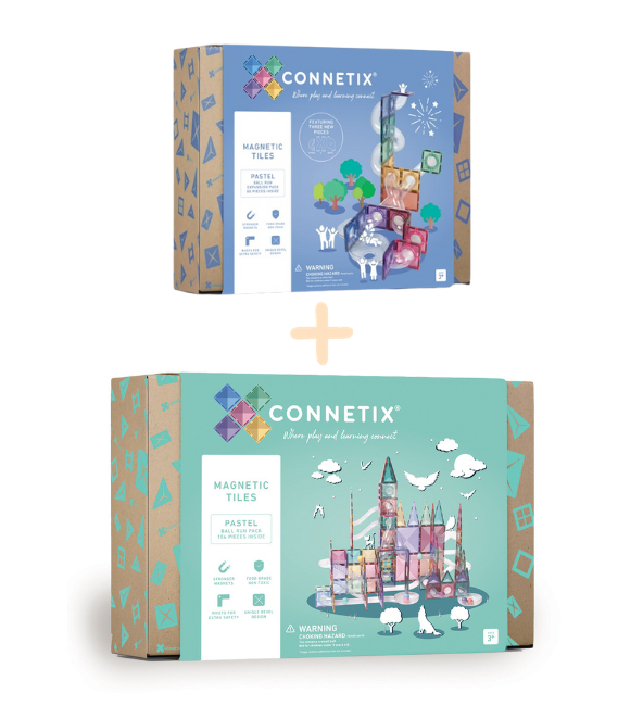 (Bundle Set) Connetix Tiles 80 pc Pastel Ball Run Expansion Pack + 106 Piece Pastel Ball Run Set