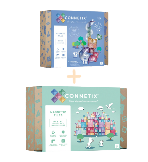 (Bundle Set) Connetix Tiles 80 pc Pastel Ball Run Expansion Pack + 120 Piece Pastel Set