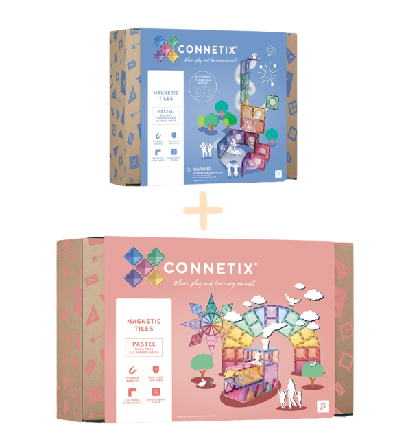 (Bundle Set) Connetix Tiles 80 pc Pastel Ball Run Expansion Pack + 202 Pastel Mega Pack